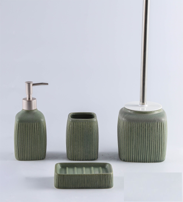 Nordisches Badezimmer-Keramik-Badezimmer-Set mit vertikalem Muster, Toilettenartikel-Aufbewahrungsset