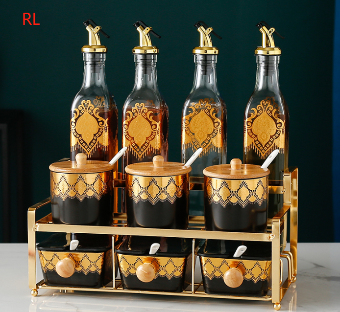 Gilded kitchen seasoning box combination suit ceramic seasoning jar