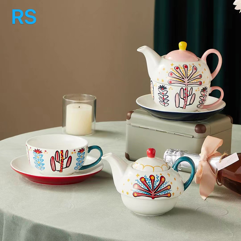 British garden tea set handpainted mother and child pot coffee cup set