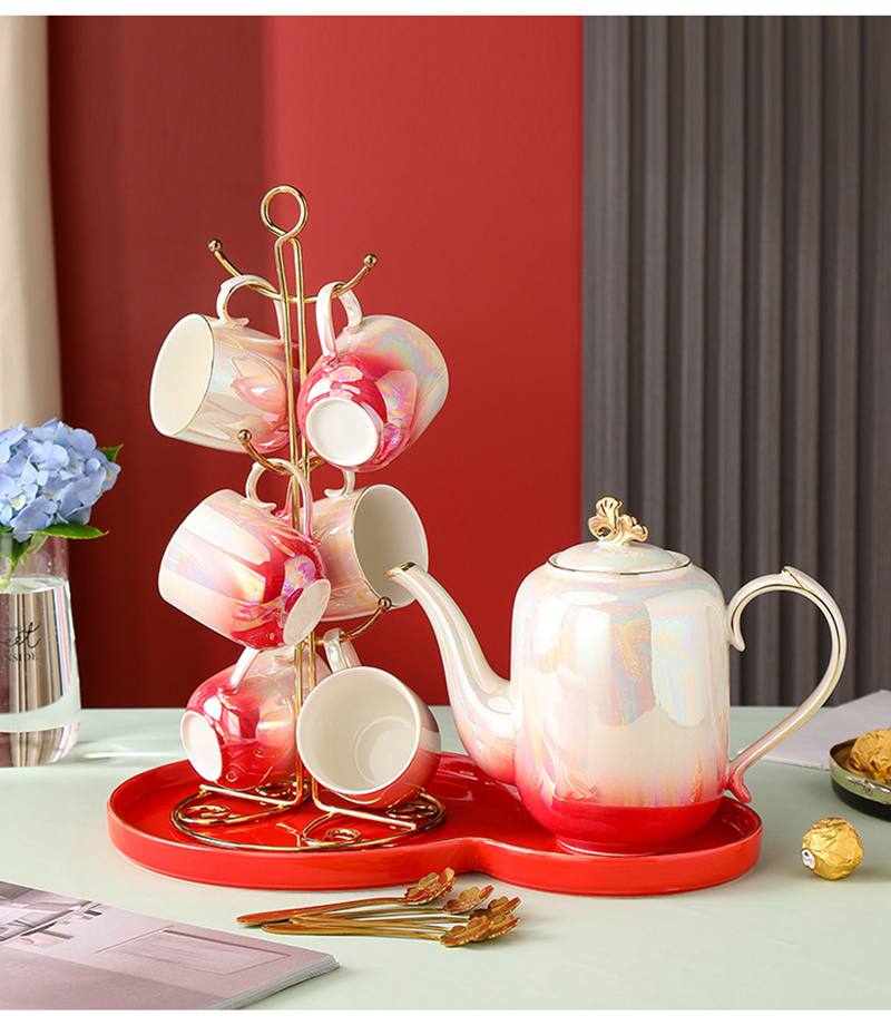 Luxurious dreamy colored glass ceramic water set colored glaze gilt edged coffee cup afternoon