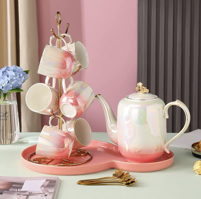 Luxurious dreamy colored glass ceramic water set colored glaze gilt ...