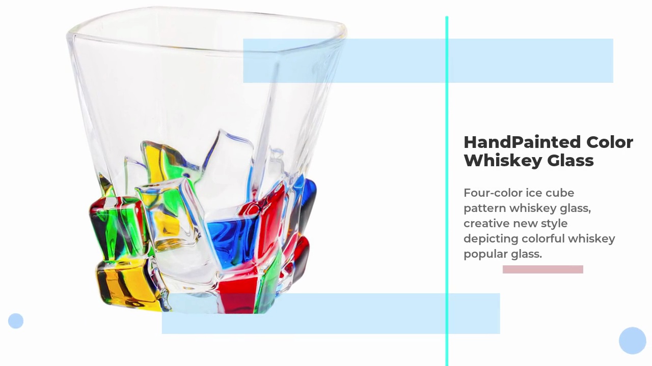 HandPainted Color.Whiskey Glass.Four-color ice cube .pattern whiskey glass, .creative new style .depicting colorful whiskey .popular glass.