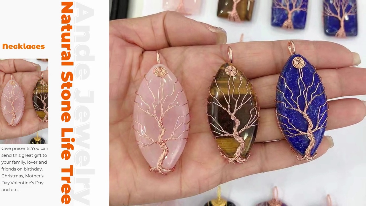 Ande Jewelry.Natural Stone Life Tree.Give presents:You can .send this great gift to .your family, lover and .friends on birthday, .Christmas, Mother’s .Day,Valentine’s Day .and etc..Necklaces.