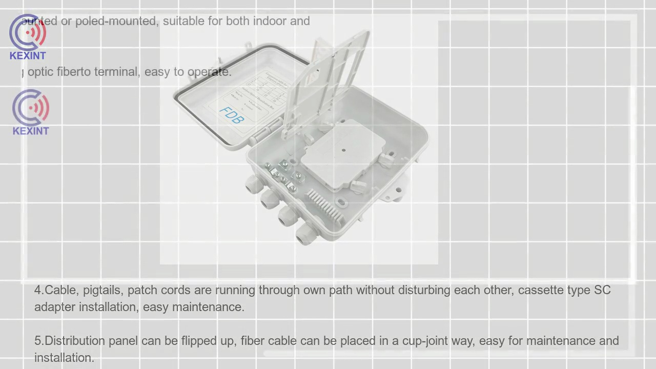 4.Cable, pigtails, patch cords are running through own path without disturbing each other, cassette type SC .adapter installation, easy maintenance..5.Distribution panel can be flipped up, fiber cable can be placed in a cup-joint way, easy for maintenance and .installation.
