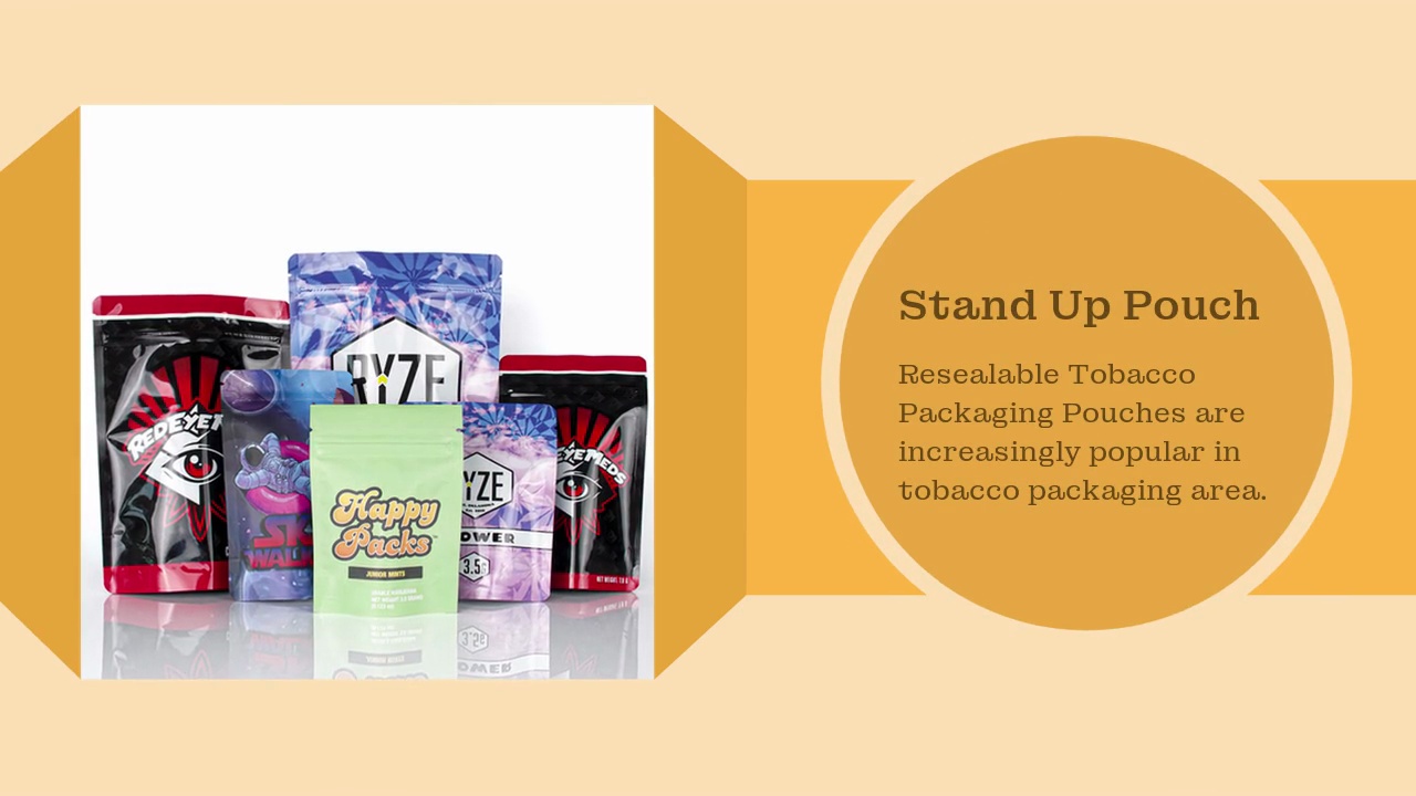 Stand Up Pouch.Resealable Tobacco .Packaging Pouches are .increasingly popular in .tobacco packaging area.