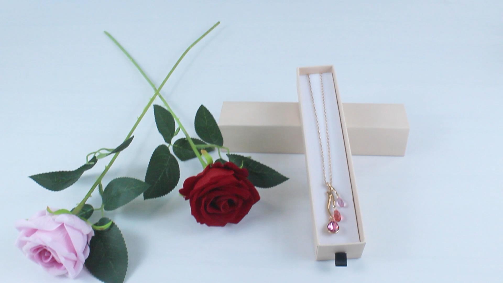Caja de regalo de oro rosa rígida con impresión personalizada, cajón de regalo, joyería, pendiente, pulsera, collar, caja de embalaje