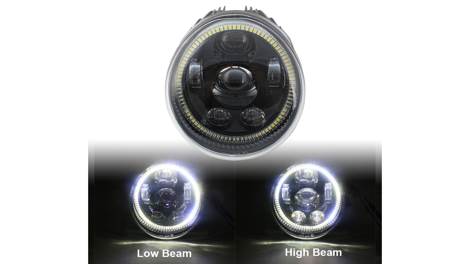 Black LED Headlight with Halo DRL Compatible with Harley V-ROD VRSC VRSCA VRSCDX
