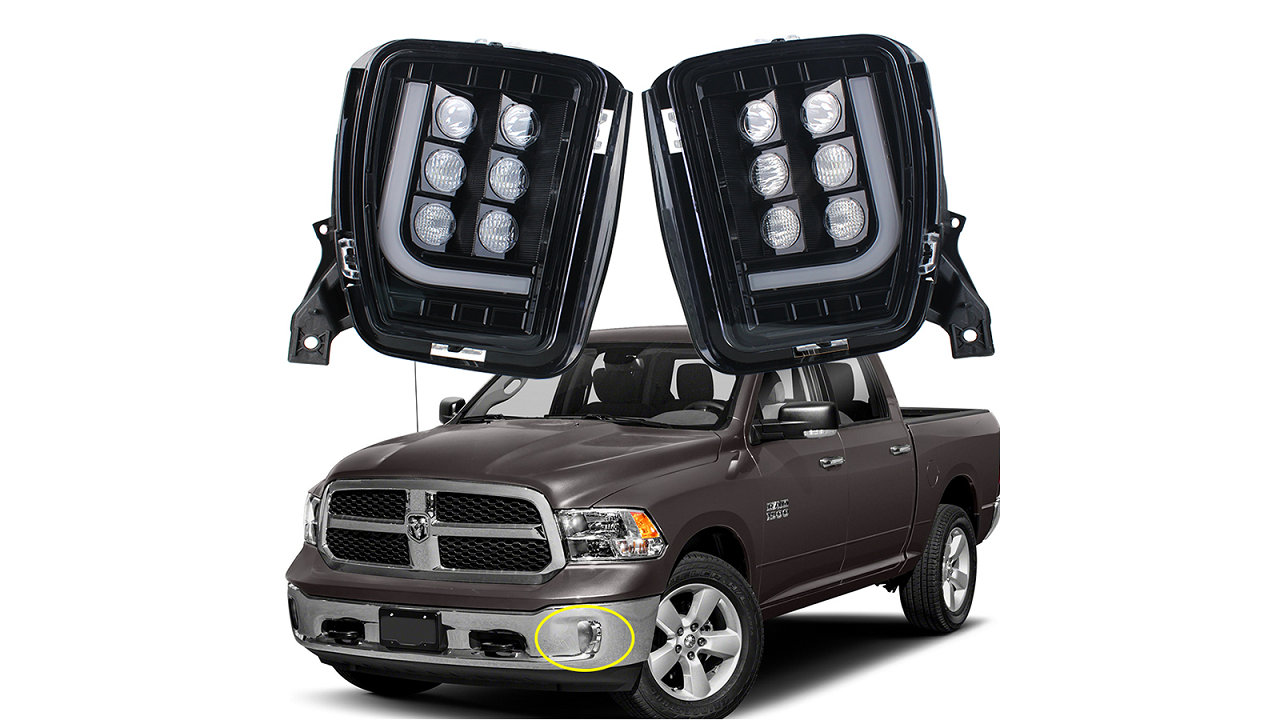 LED Fog Lights Assembly Replacement for Dodge Ram 1500 Pickup 2013-2018 with Daytime Running Lights