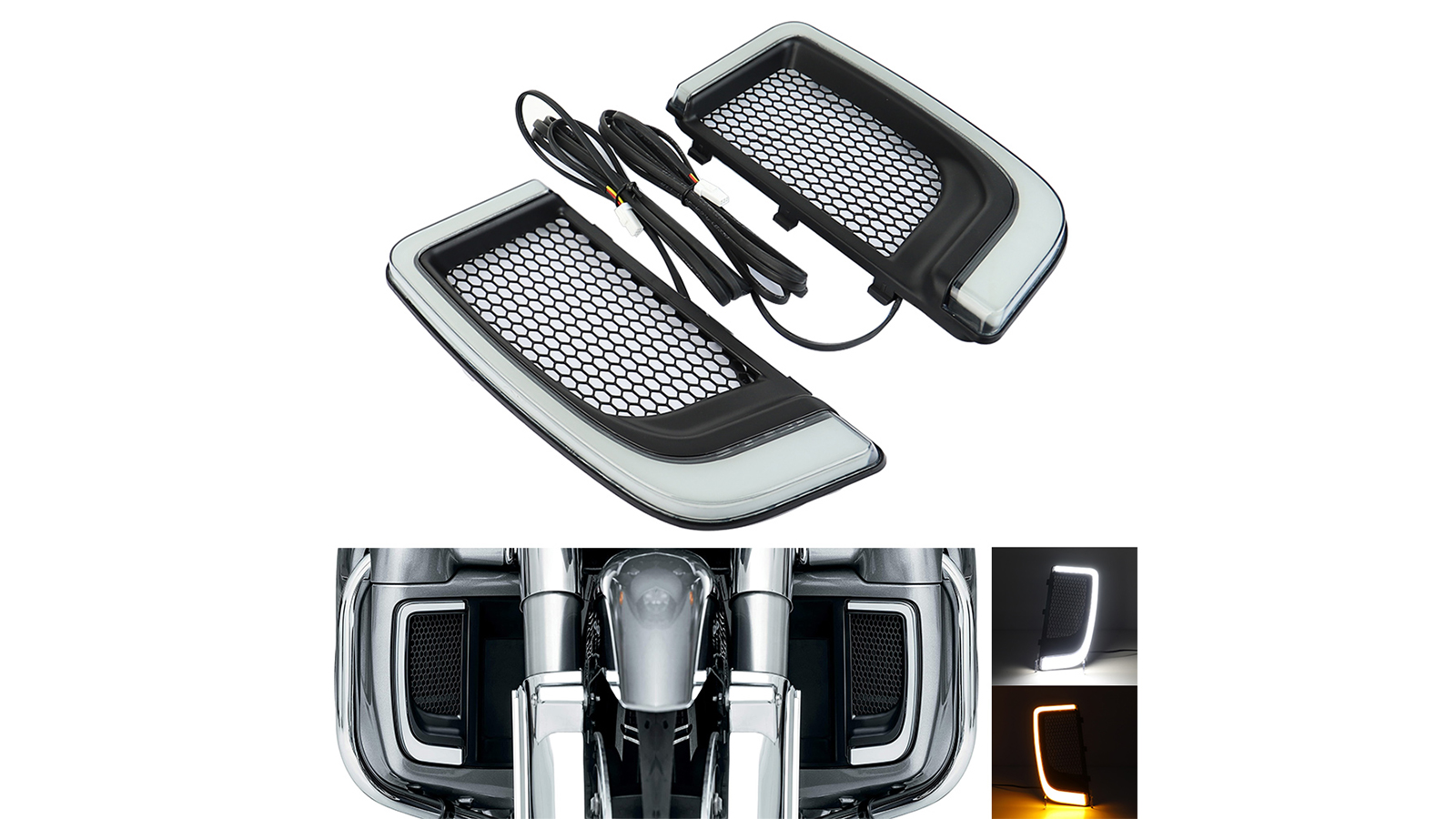 Black LED Fairing Lower Grill Turn Signal Running Light ForTouring Glide 2014-2020 Motorcycle LED Turn Signals