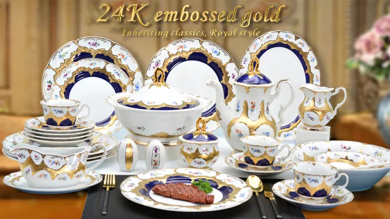 Hochwertiges deutsches Porzellan-Geschirr in glänzendem Gold-Vintage-Stil – Fabrikpreis – KAROSA