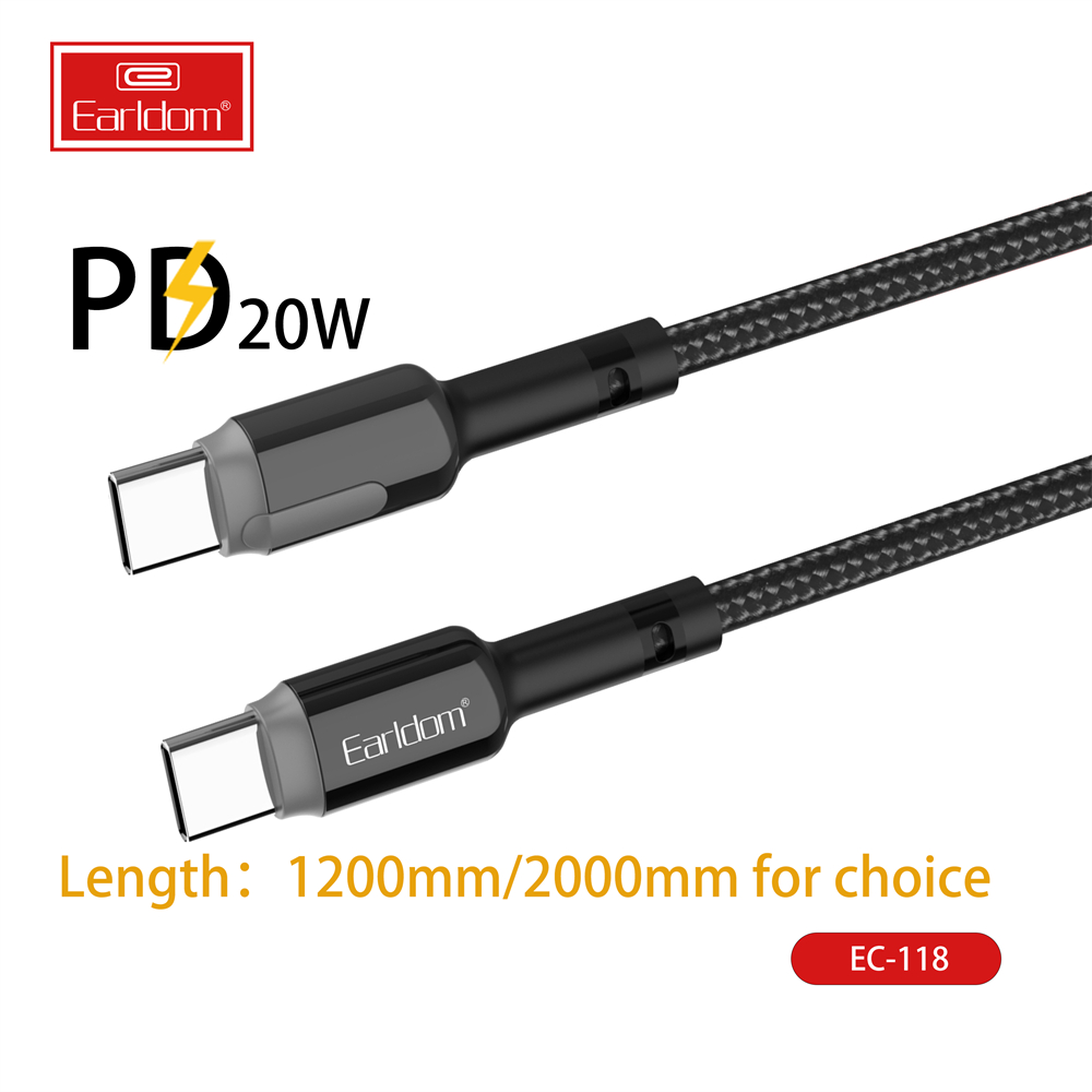 Best Earldom 20W Type C สู่แสงสว่าง Super Fast Nylon Braided PD Cable พร้อมไฟ LED สำหรับ iphone 12 mini pro promax ผู้ผลิต