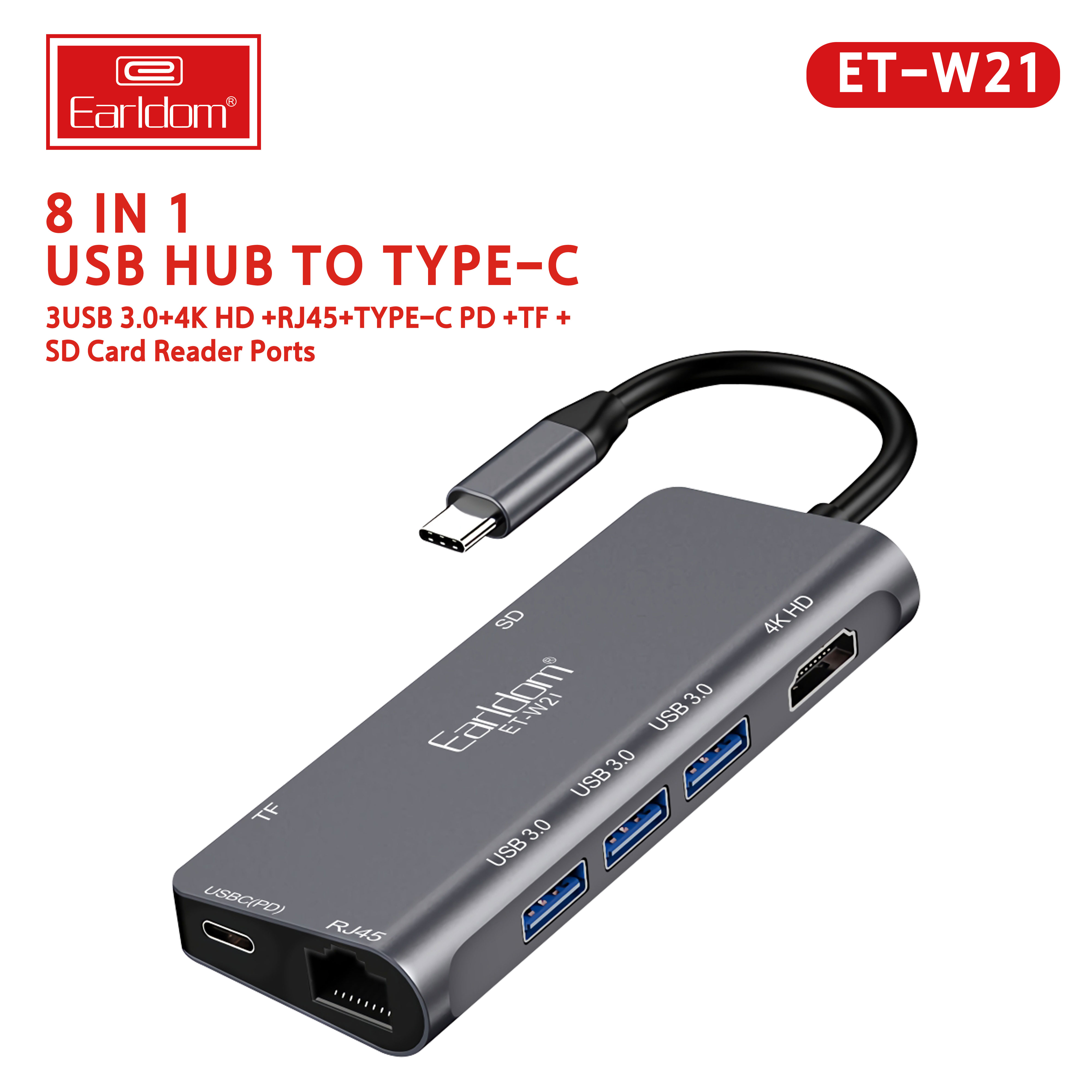 Earldom Multi Stripe T Ype C Leitor Card celular Smart USB C PD Leitor de cartão Online SD Tipo C USB HUB