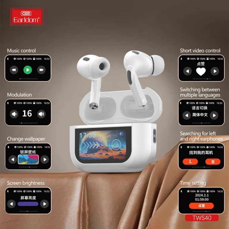Écouteurs Sans Fil TWS Edition Aiir PRO, Bluetooth 5.3 ANC Nouvelle Gereration Ecran Tactile Suppression Du Bruit Batterie Longue Duree Fond Decran Hifi Couleur Noir