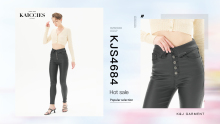 High Fashion Coated Skinny Jeans Neckline Design Waist Women Pants