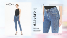 High Quality Latest Fashion Design Custom Cotton Blue Women Distressed Denim Pants