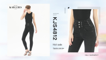 High Elastic Waist Long Durability Trousers Fancy Washing Jean Women Denim