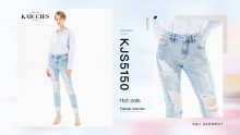 High Quality Light Blue Destroy Women Jeans Elastic Slim Fit Fashion Pants