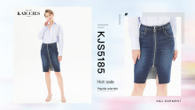 Denim Skirt High Waist Zip Front Open Fork Hem Fashion Denim Factory Denim Skirt
