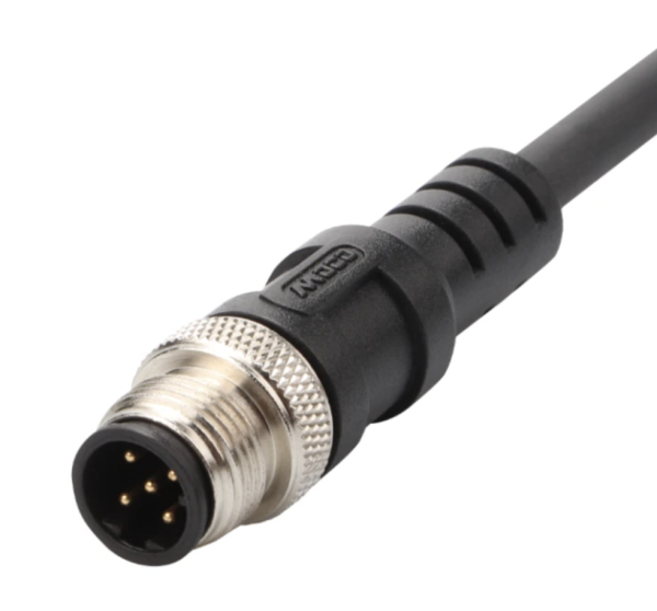 תקריב של מחבר עגול מסדרת MOCO M עם הברגה ממתכת ופינים מרובים.