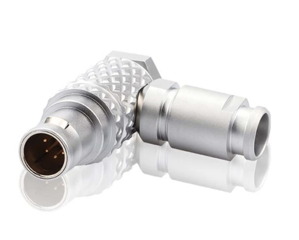 מחבר מתכת זווית ישרה של MOCO עם אחיזה מרקם וממשק מרובה פינים.