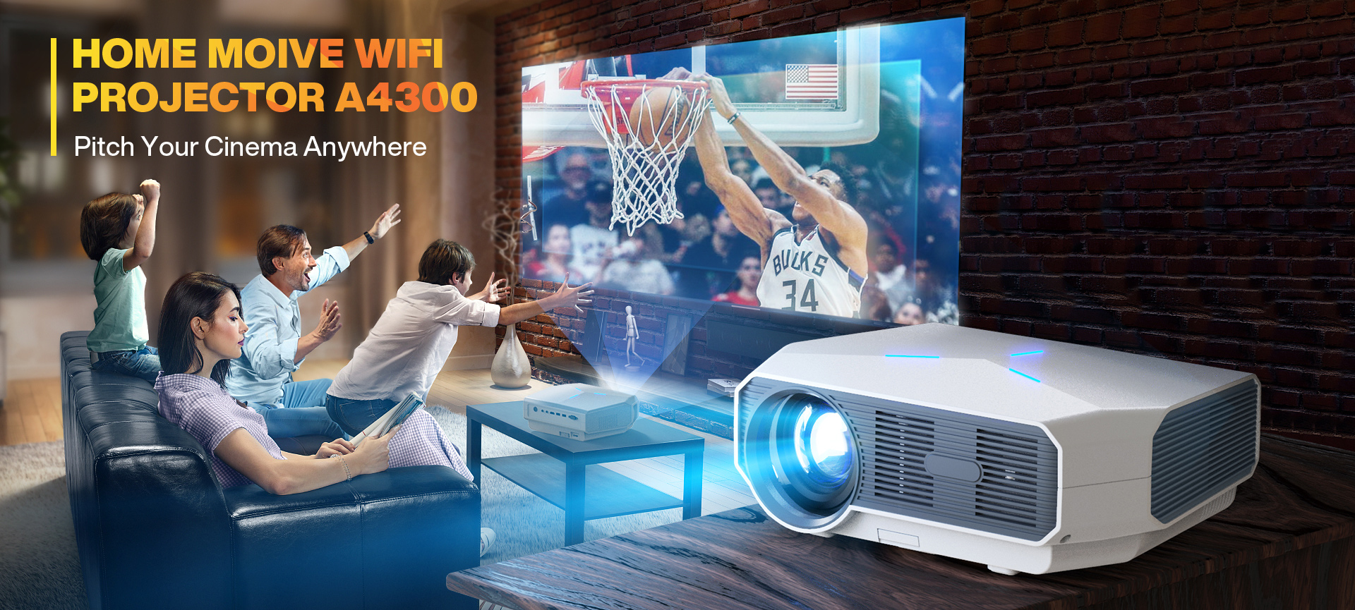 Smart Projector LED 4k Projector with Android Wifi Bluetooth A4300 Pro