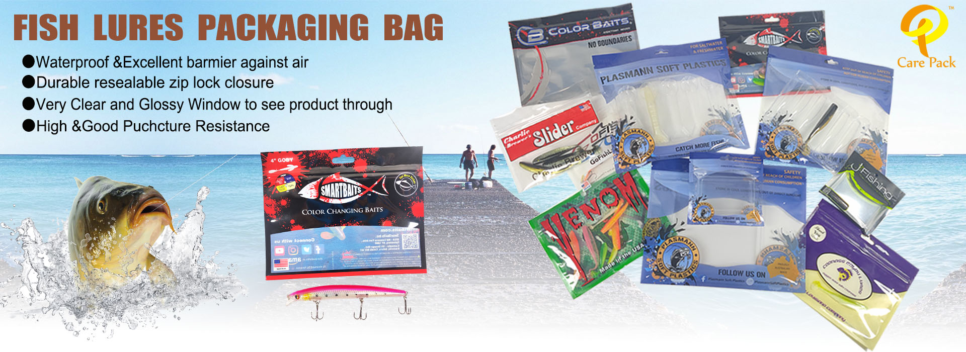 Wholesale Fishing soft plastic bait packaging with good price Care Pack