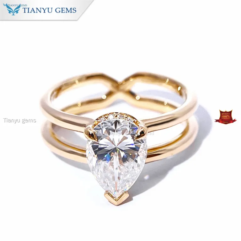 Bague De Fiançailles Solitaire Or Jaune 14k Avec Diamants Et émeraude Créée En Labo