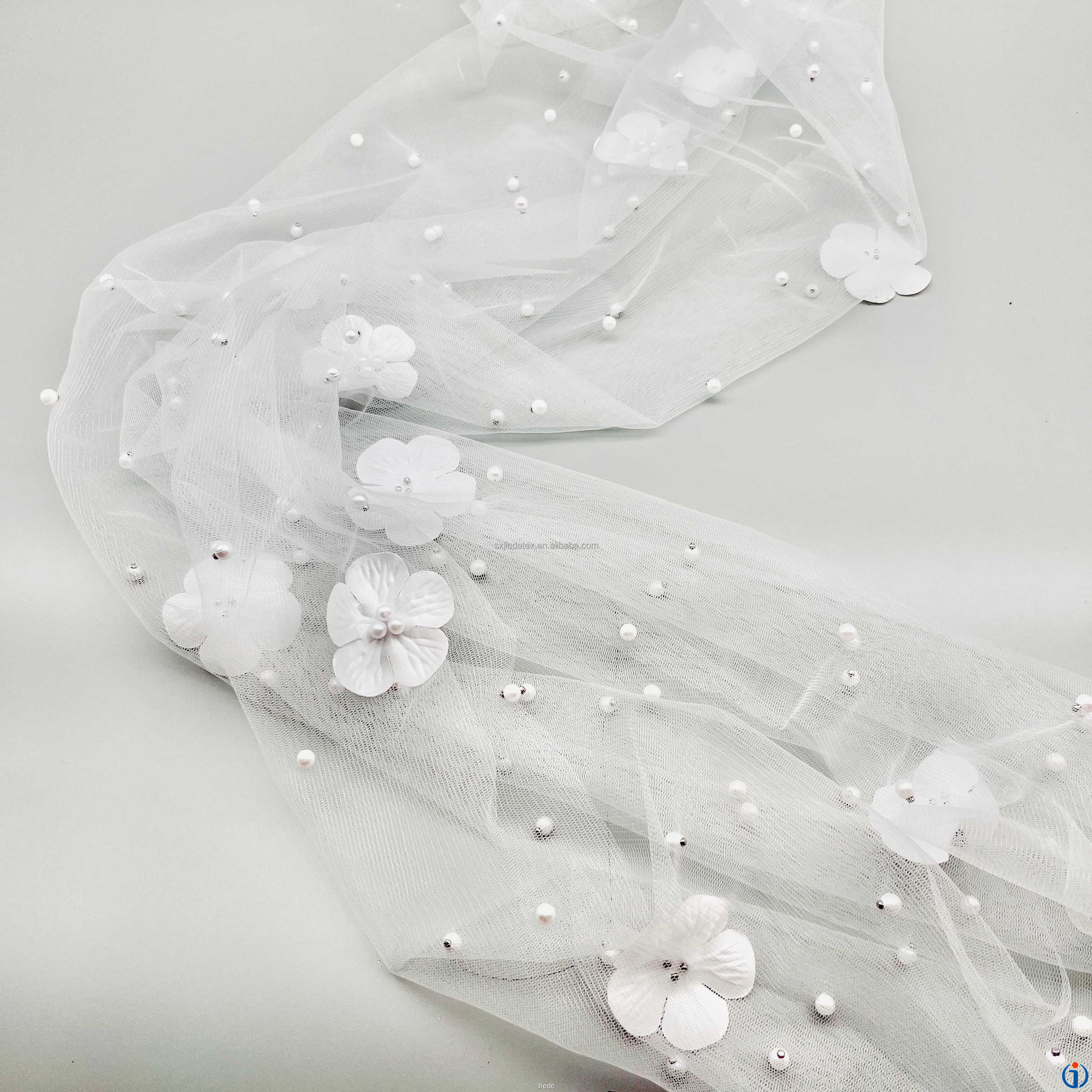 Pearl Beaded Fabric: Unique Design Mesh Tulle with 3D Beads