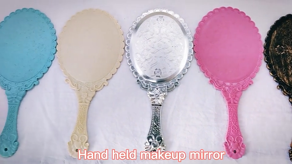 Espelho clássico vintage com alça lateral única de plástico renda forma oval princesa presente espelho de maquiagem espelhos de salão de beleza