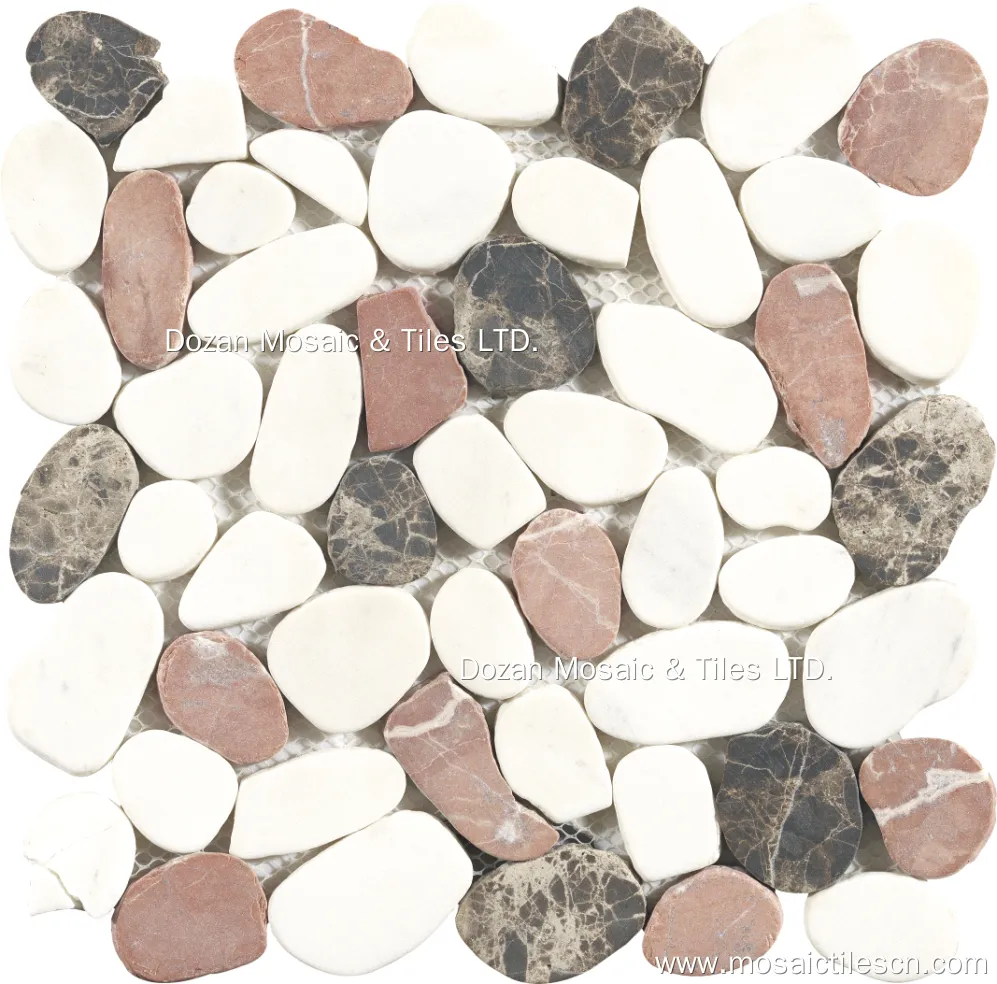 Mosaïque Galets De Rivière Noirs Gris Beige 30-1204_f (10 Feuilles)