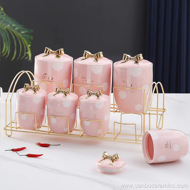 Creative wave point Bow knot sealed jar ceramic kitchen utensils ...